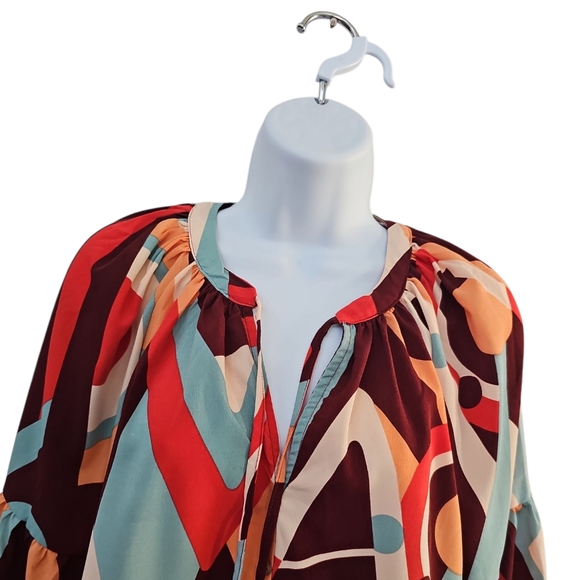 New Anthropologie Womens Geometric Print Top Size S Blue Red Artsy Boho Hippie - Picture 4 of 5